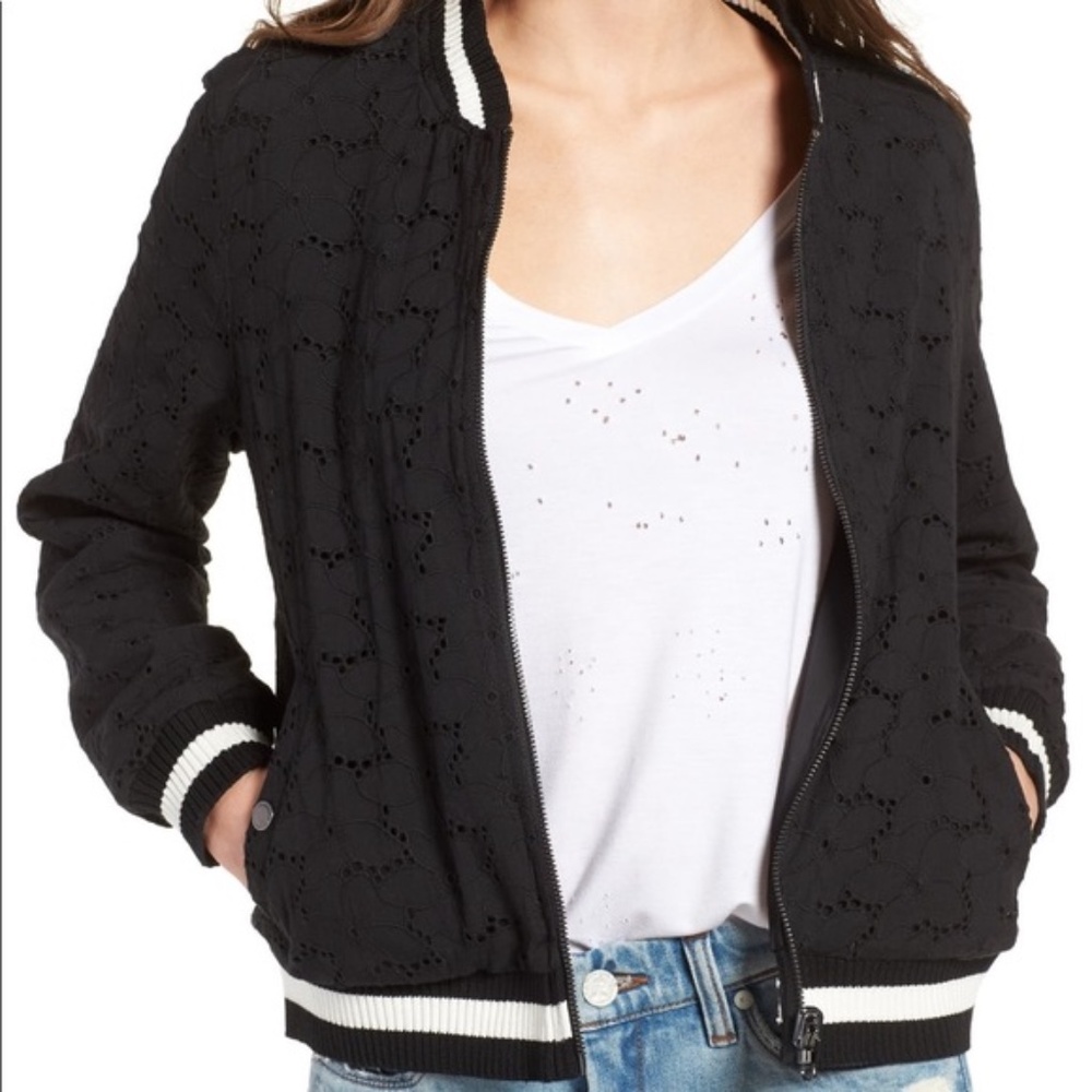 BLANK NYC Reversible FLORAL/ EYELET BOMBER JACKET